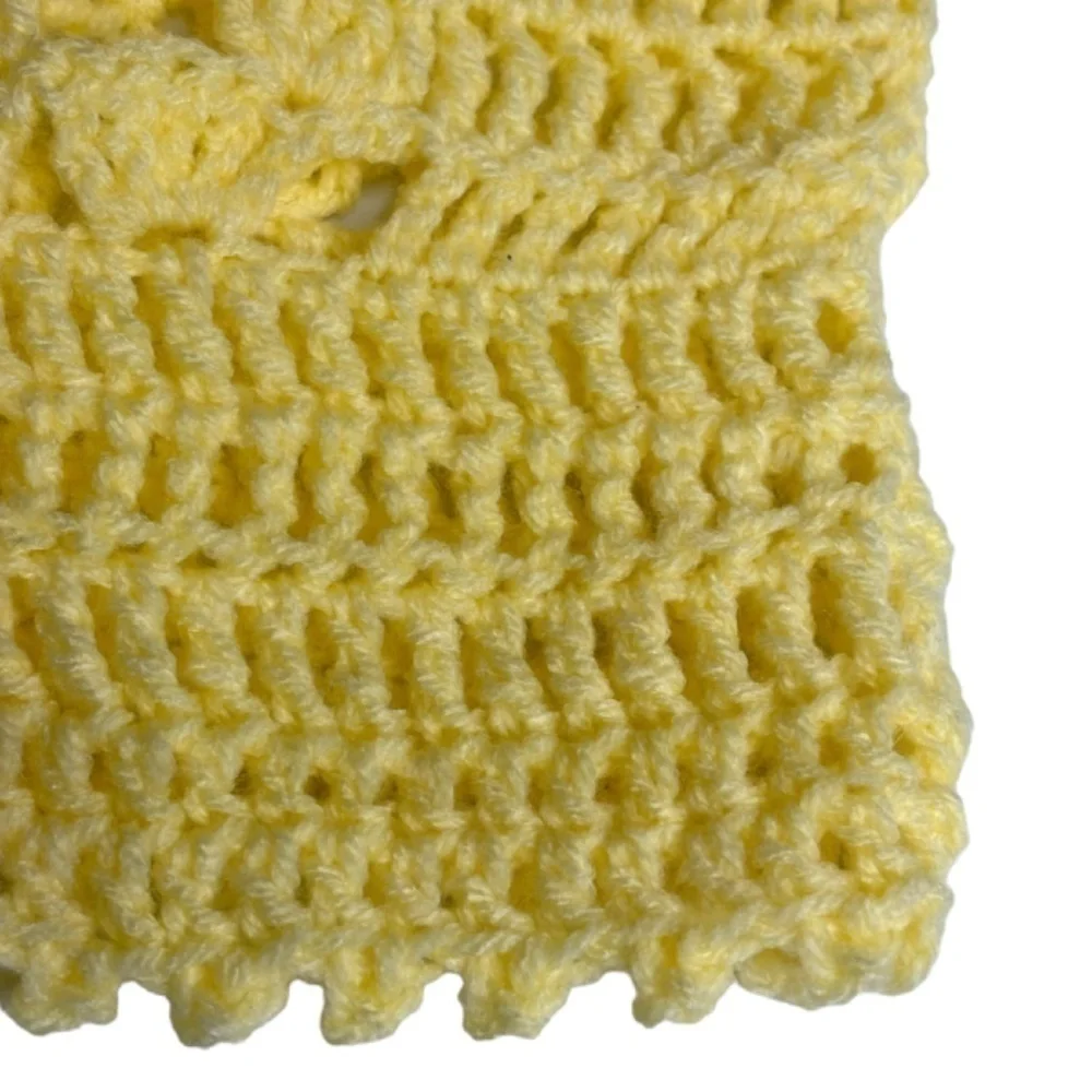 Handmade Crochet Crop Top Light Yellow Acrylic Yarn Short Sleeve Scoop Neck